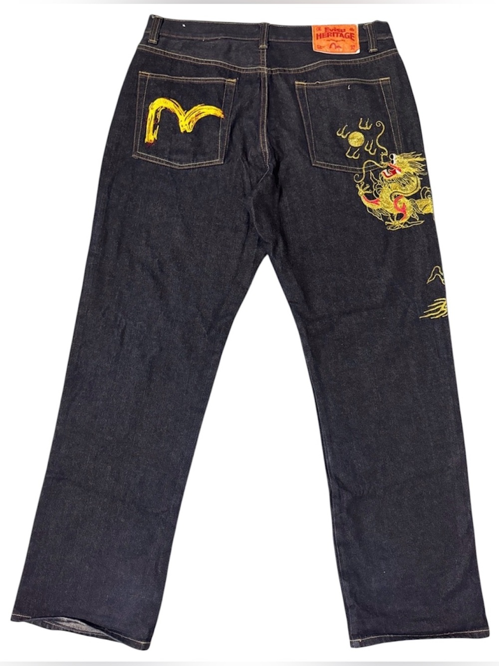 Evisu Dragon Embroidered Y2K Vintage Button Fly Denim Jeans Pants Mens 36